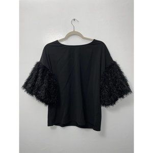 TCEC Faux Fur Sleeves Black Top